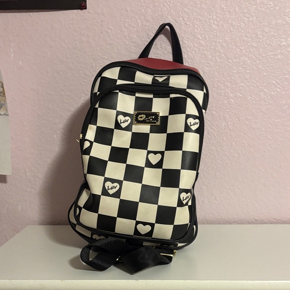 Betsey Johnson Handbags - Betsey Johnson Black and White Checkered Two Pocket Backpack